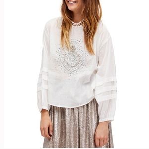 Free People Women’s White Heart Of Gold Knit Blouse Size M